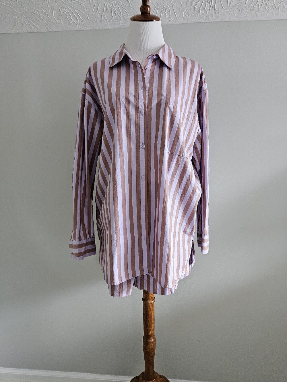 a. new day | Striped Relaxed Fit Button-Up Shirt And Shorts Set - Purple & Brown